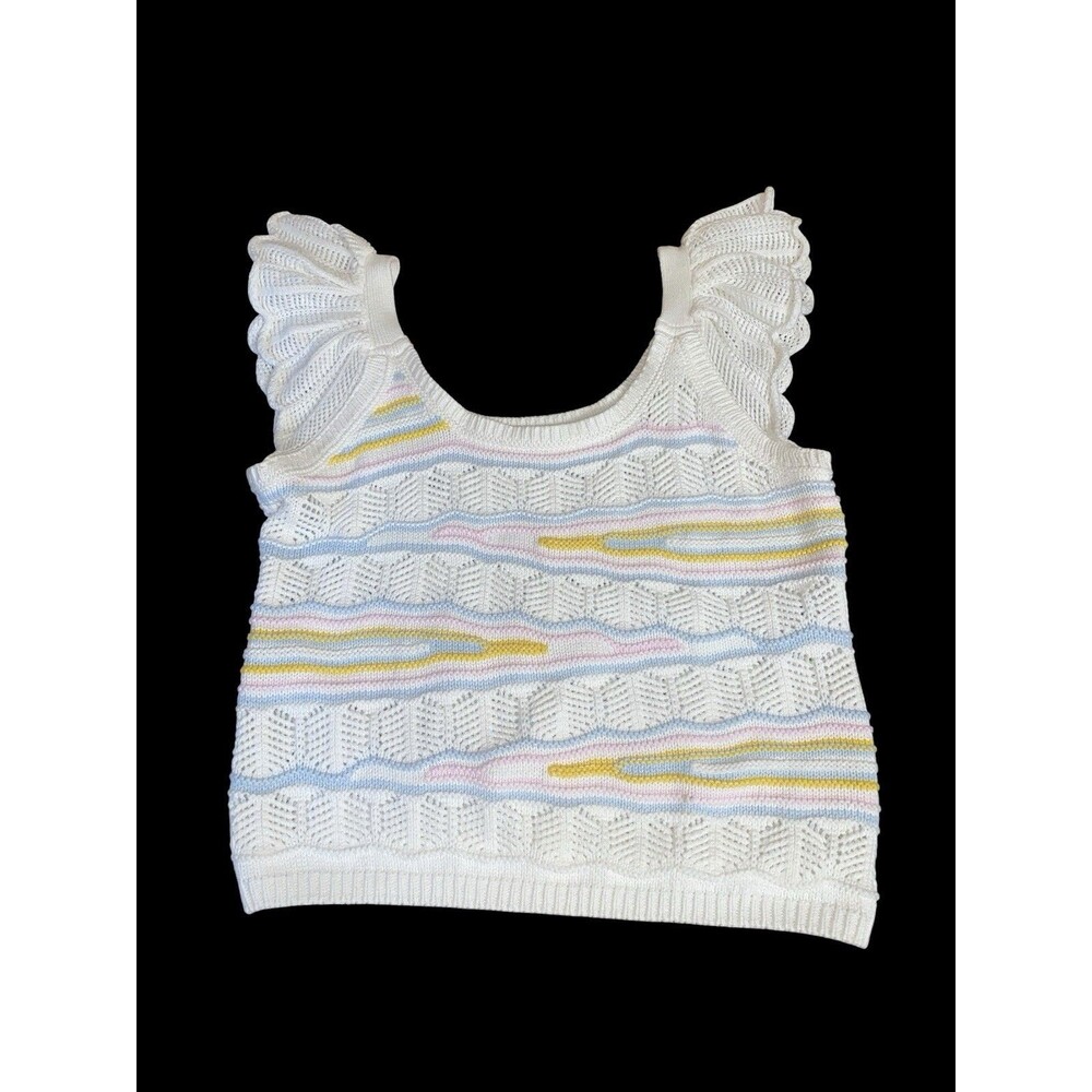 Another Love Sleeveless Knit Sweater White/Pastels, Size Large Granny Core